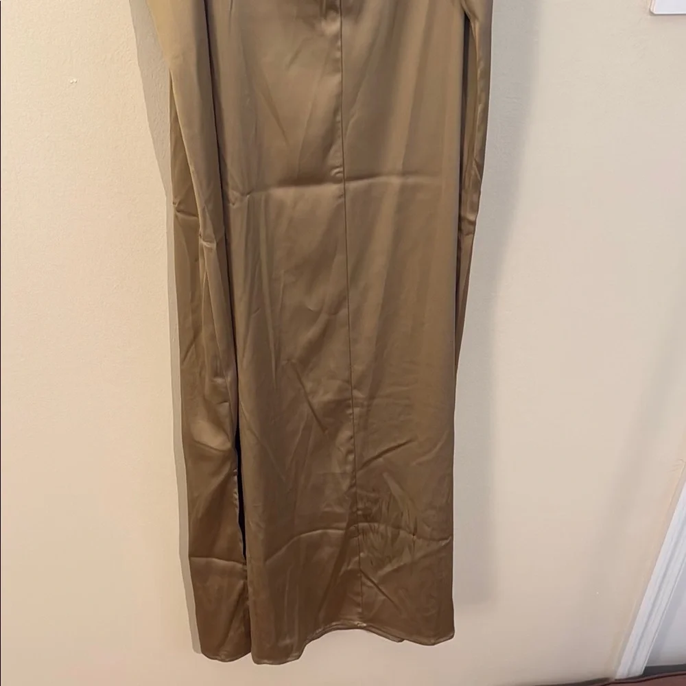 Women's Wedding Guest Tan-Brown Satin Dress NWT - Picture 6 of 7